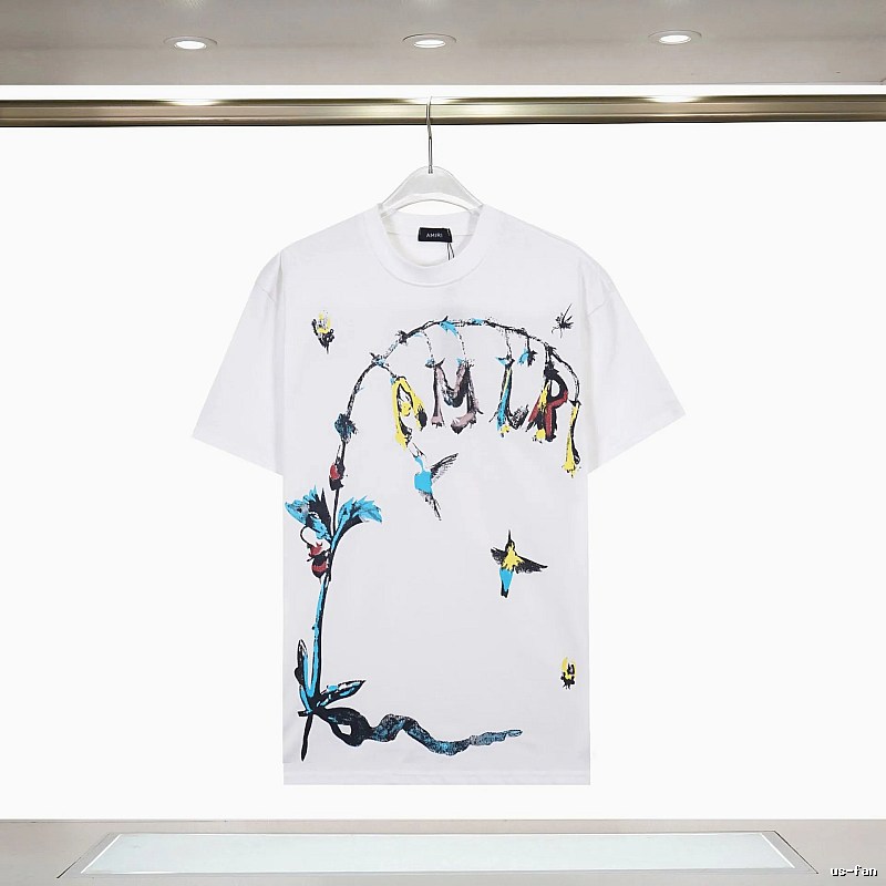 Amiri Streetwear Graphic T-shirt White Blue Amiri with Logo Accent
