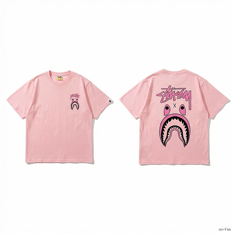 Bape Shark Pink Streetwear Short-sleeve Shirt