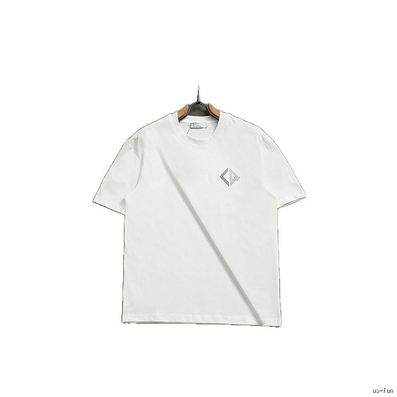 Dior Diamond Check Embroidered Minimalist Style White Short-Sleeve T-Shirt