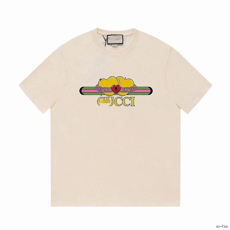 Gucci Double Heart Print Casual Style Off-White T-Shirt