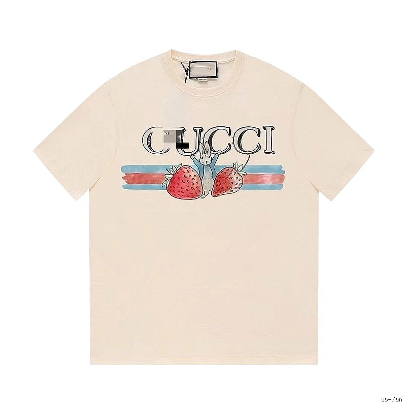 Gucci Strawberry Rabbit Print Vintage Off-white Short Sleeve T-Shirt