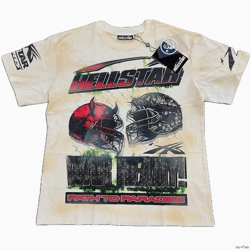 Hellstar Helmet Print Street Style Off-white T-shirt