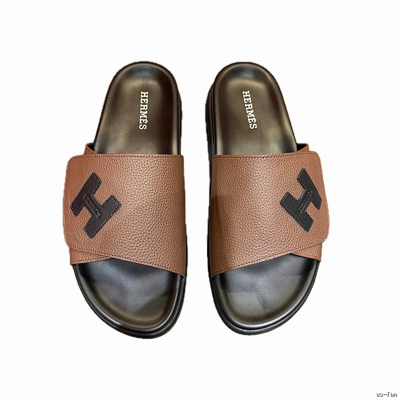 Hermès H-Logo Minimalist Brown Slide Sandals