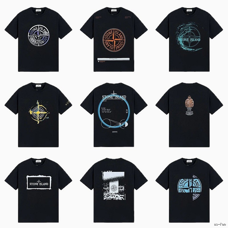 Stone Island Compass Print Street Style Black T-Shirt