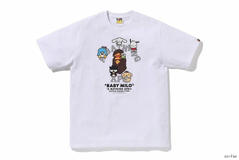 White short-sleeved shirt with Bape cartoon prints